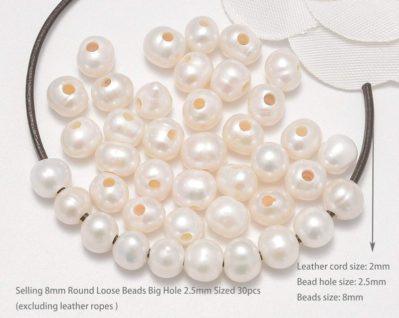 AD Beads Natural Gemstone 8mm Round Loose Beads Big Hole 2.5mm Sized 40pcs (White Pearl) - Image 2